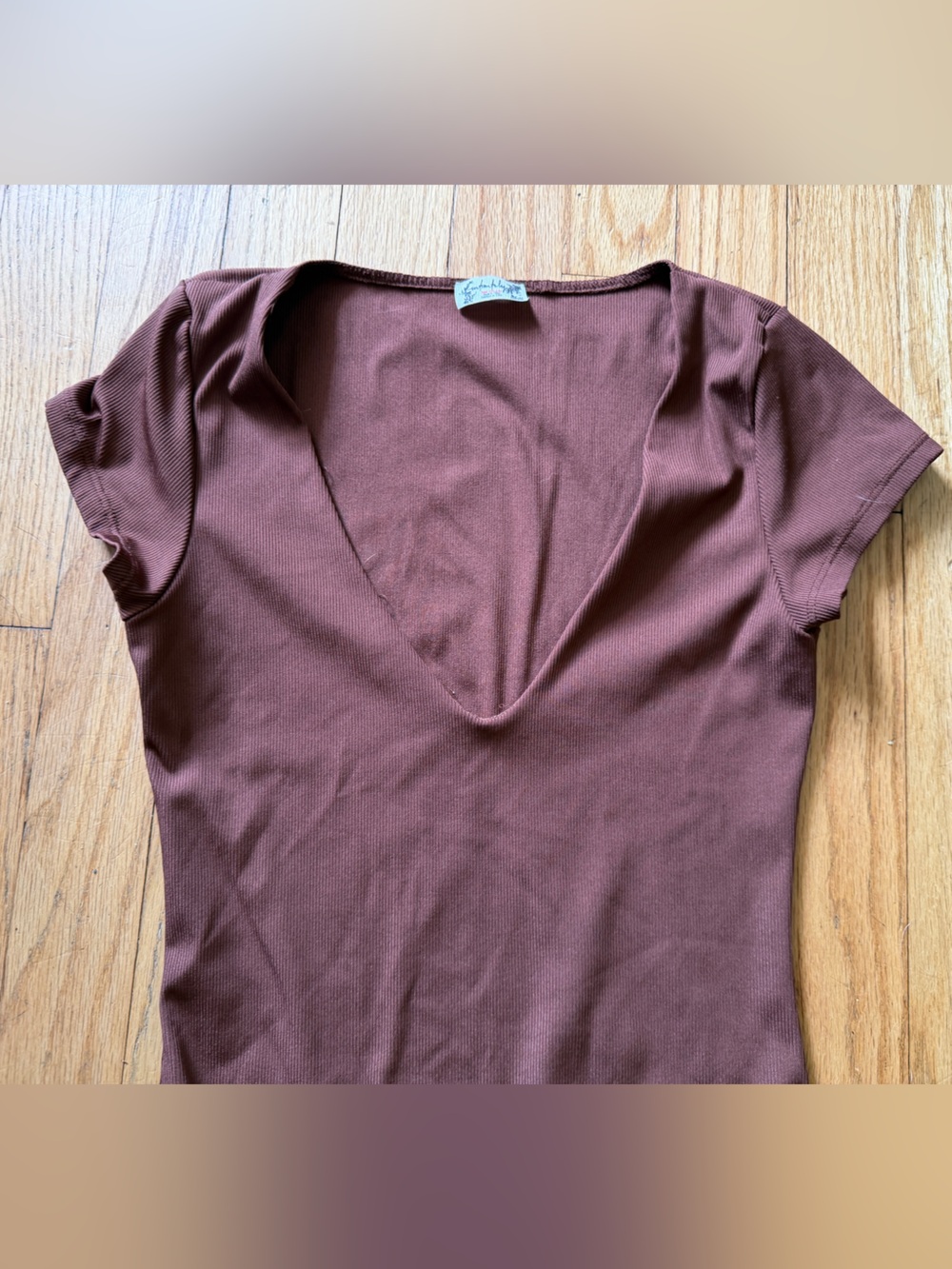 Free People Ribbed Brown Bodysuit with v neck Small - Picture 2 of 5